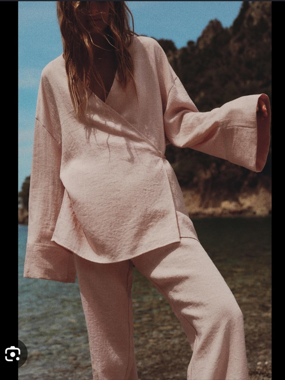 Zara set,Pink Viscose Texture Kimono and wide trousers.